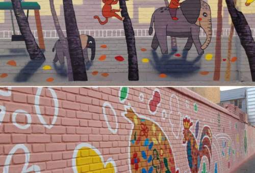 اجرای نقاشی های دیواری مدارس شهر قم با عنوان ماه مهر ماه مهربانی