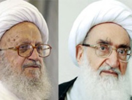 حضور حضرات آیات نوری همدانی و مکارم شیرازی در جمع راهپیمایان قمی
