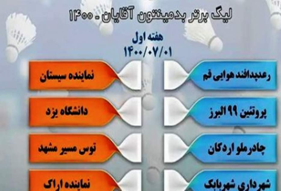 رعد قم میزبان افتتاحیه لیگ برتر بدمینتون / پذیرایی مردان مطیع از سیستانی‌ها