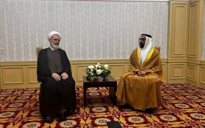 دیدار آیت الله اعرافی و  خلیفه مبارک الظاهری در روسیه
